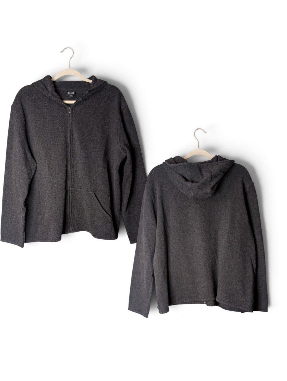 Eileen Fisher Charcoal Gray Full Zip Cotton Hooded Sweatshirt Cozy Loungewear L